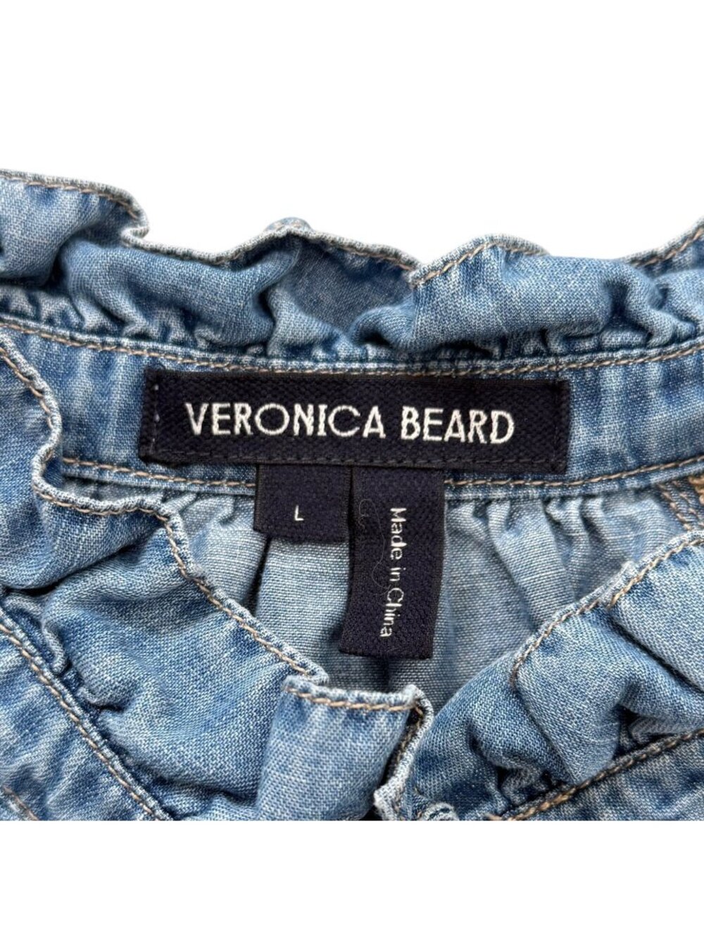 Veronica Beard Womens Size L Calisto Chambray Top Ruffle-Neck Button-Up Blue - Picture 4 of 9